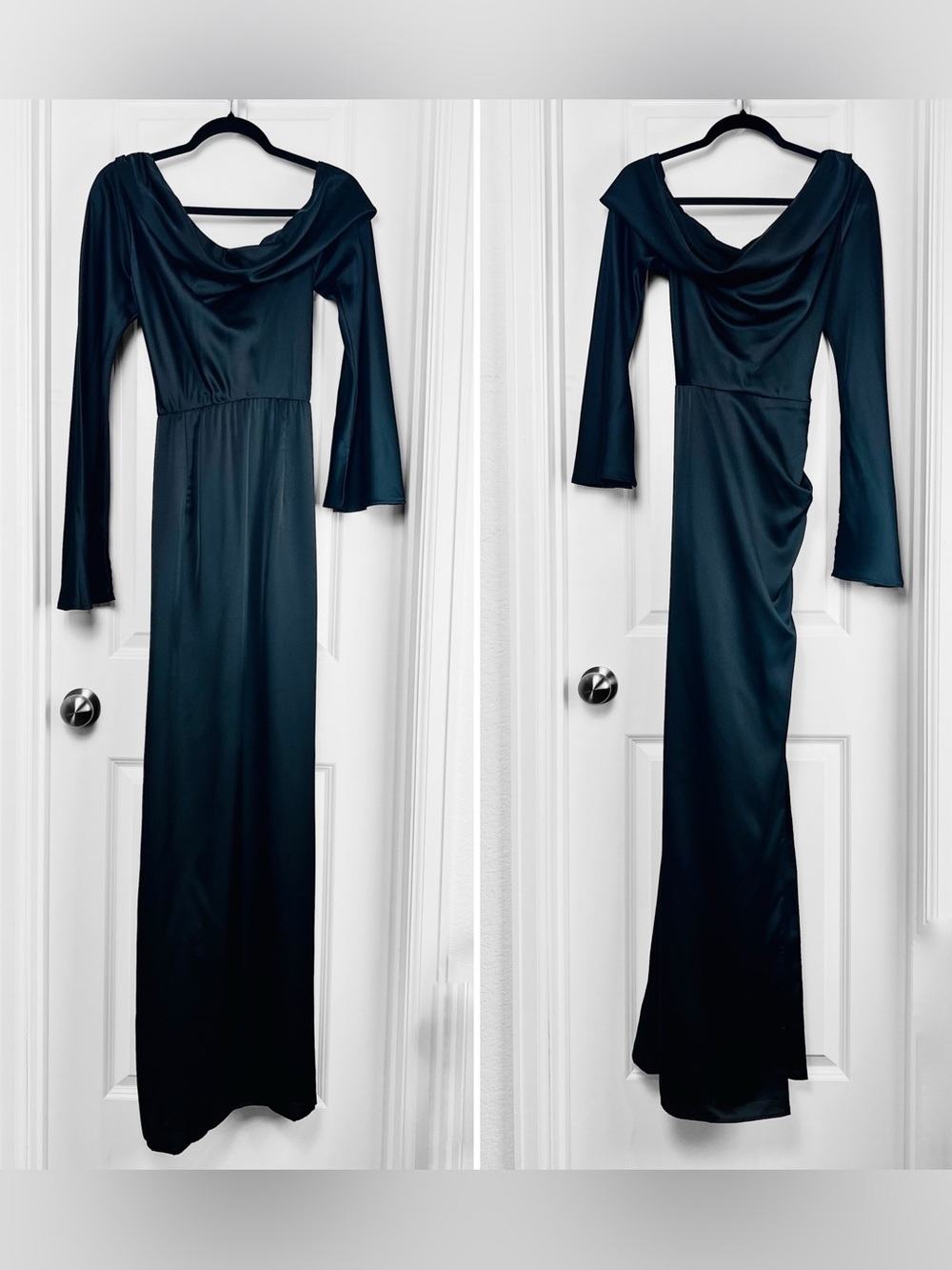 Show Me Your Mumu Jamie Maxi Dress Black Satin Off Shoulder Formal Gown Large L - Picture 3 of 8
